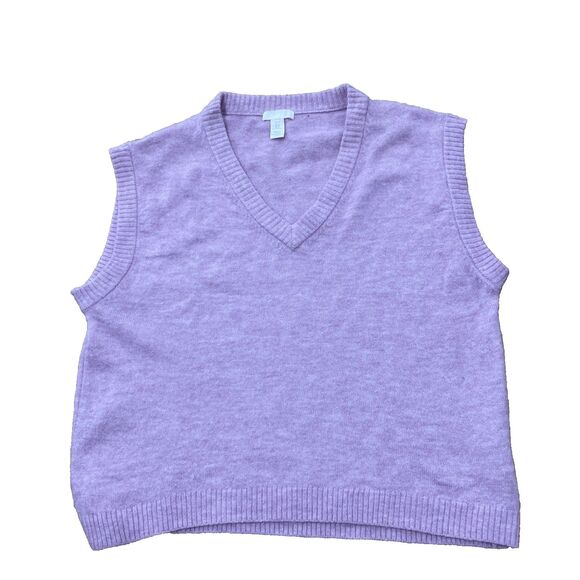 H&M Pink Wool Blend Sweater Vest Women M Barbie Boho Oversized Relaxed Crop Knit - Picture 1 of 16